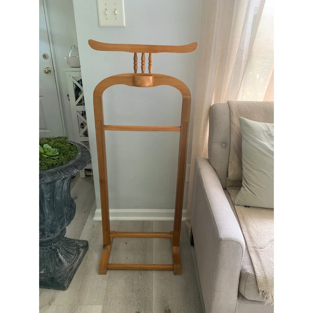 Vintage Wooden Suit Valet Stand Trouser Rack Accessory Tray Mid‎ Century Style